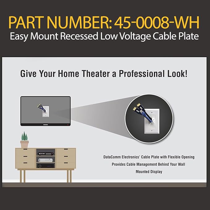 DATACOMM Electronics 45-0008-IV Easy Mount Recessed Low Voltage Cable Plate - Ivory - Image 4