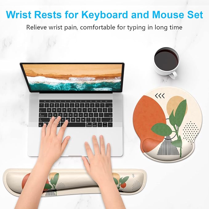 Dapesuom Keyboard Wrist Rest and Mouse Pad with Wrist Support, Memory Foam Cushion for Keyboard and Mouse Set, Ergonomic Desktop Pad Rests with Non Slip Base for Easy Typing & Pain Relief, Painting - Image 2