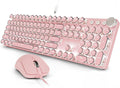 SEUNKWANG Wired Typewriter Keyboard and Mouse Combo, Retro Mechanical Keyboard with Multimedia Knob, White Backlit, Metal Panel, Low Noise Pink Switch Keyboard Mouse Set for PC Laptop - Pink by SEUNKWANG