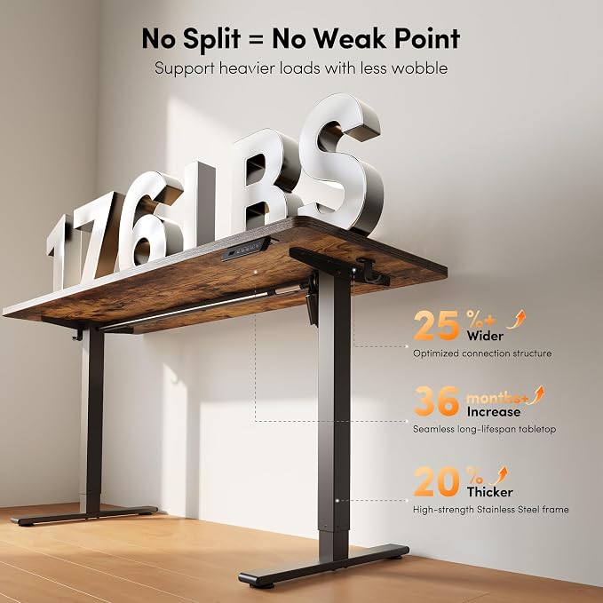 FEZIBO One-Piece Standing Desk, 55"x28" Seamless Tabletop Electric Height Adjustable for Home Office, Study Rooms & Multi-Device Workstations, Rustic Brown - Image 7