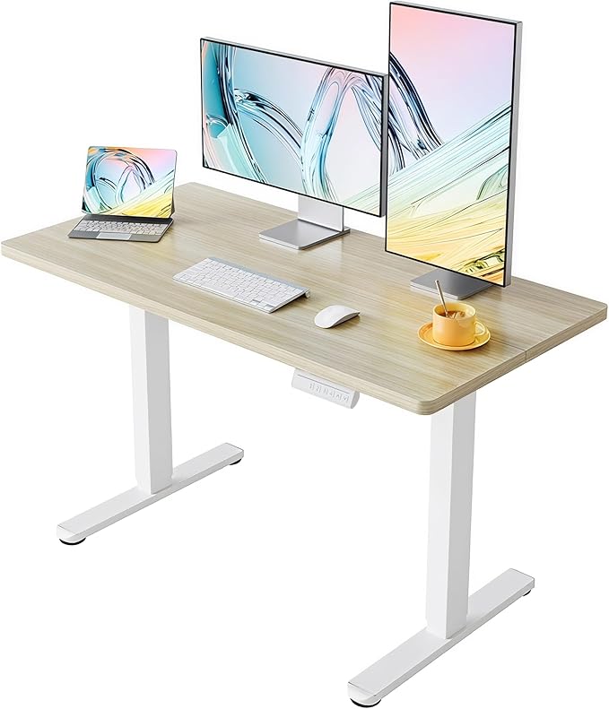 HUANUO 40x24 Inch Electric Standing Desk, Height Adjustable, Light Walnut | 176 Lbs Capacity, Smooth Home Office Desk, 4 Memory Presets & Headphone Hooks, 28.3–46.5 Inch Height Range, Easy to assemble by HUANUO