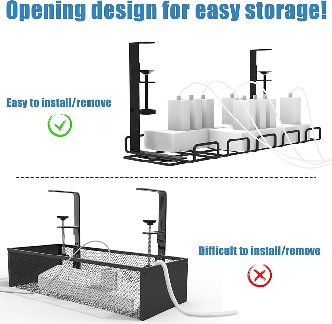 Under Desk Cable Management Tray with 52Pcs Different Essential Accessories | No Drill Steel Cord Organizer Kit for Home Office Standing Desk (15.7/13.4inch, Black) - Image 2