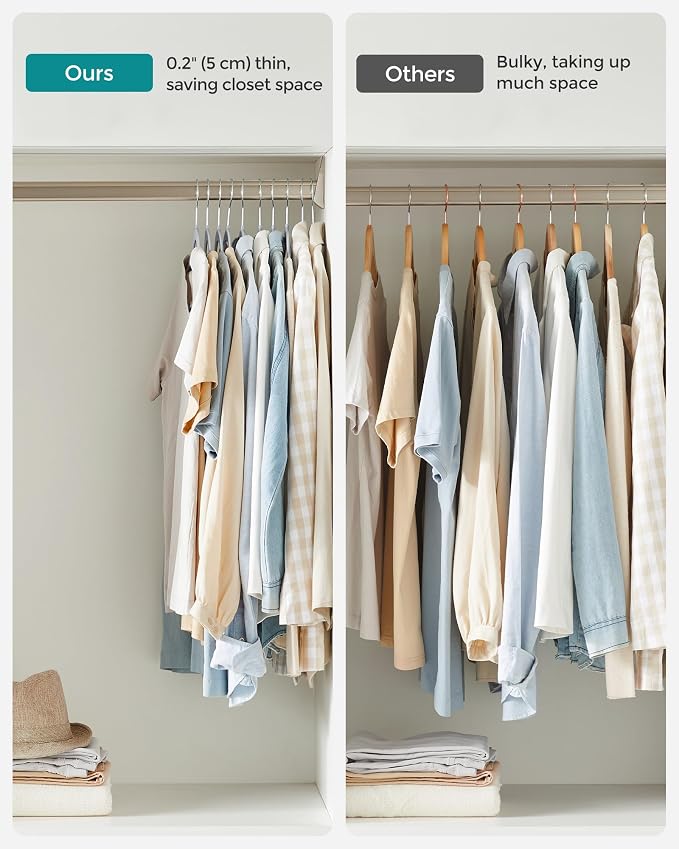 SONGMICS Plastic Clothes Hangers, Pack of 30, Space-Saving | 0.2 Inches Thick, 17.7 Inches Wide, 360° Swivel Hook, Light Gray and Dark Gray, BREANNA Collection UCRP30G - Image 7