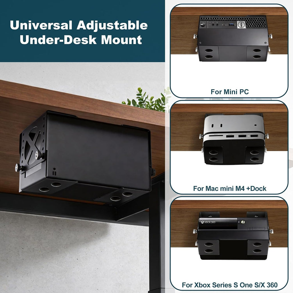 Upgraded Adjustable Under Desk Mini PC Bracket, Universal Adjustable Mount, CPU Holder for Mac mini M4 & Small PCs – 6-Level Height (1.8–3.3"), Heavy-Duty Metal, Space-Saving Under Desk Mount - Image 3