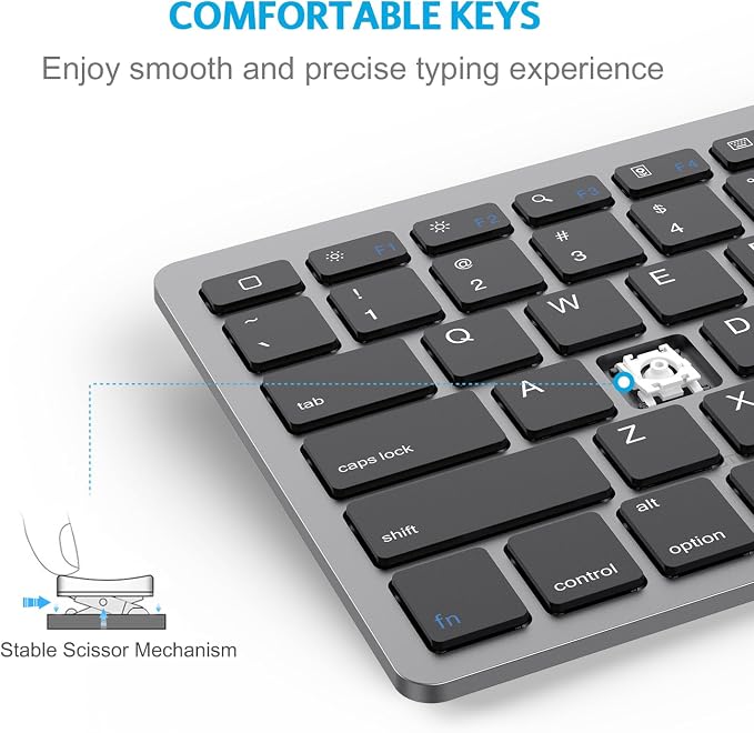 OMOTON Ultra-Slim Bluetooth Keyboard for iPad,iPad Pro/Air/Mini,iPhone | Stable Wireless iOS Keyboard with 12 Multimedia Keys, Portable Size for Office, Business, Travel, School, Black Grey - Image 7