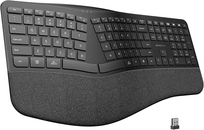 Micropack Split Ergonomic Keyboard Wireless, Multi Device Bluetooth & USB Receiver Connectivity, Rechargeable USB-C Silent Scissor Keys with Palm Support, Compatible with Mac PC Laptop Home Office by Unknown