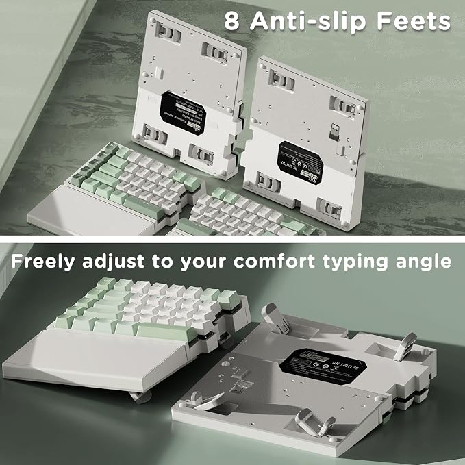 RK ROYAL KLUDGE S70 Ergonomic Split Keyboard, Linear Switch White | Wireless RGB Mechanical Keyboard with Bluetooth/2.4G/USB, 75% Hot Swappable Gaming Keyboards w/Fixed Wrist Rest, PBT Keycaps - Image 4