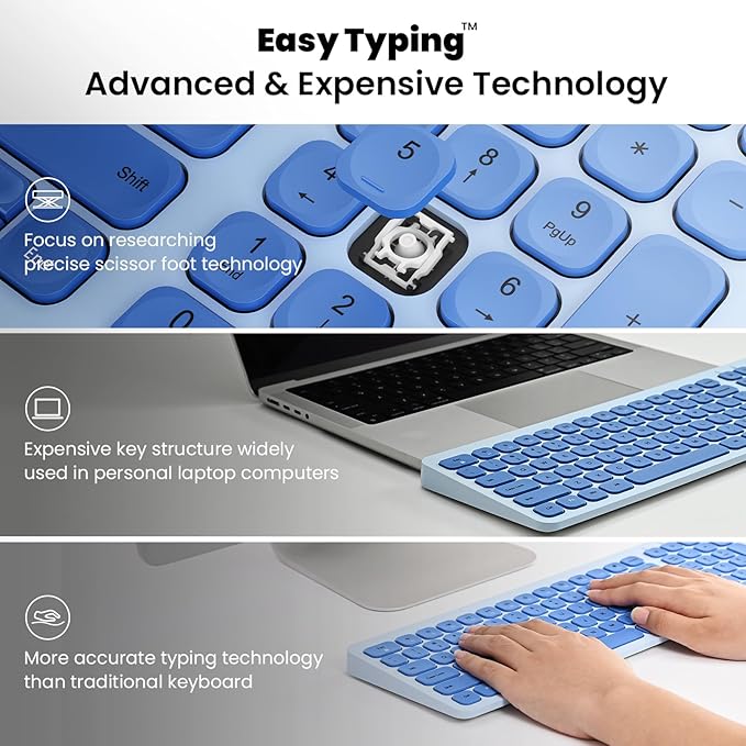 cimetech Wireless Keyboard and Mouse Combo - Blue | Compact quite scissor-switch keyboard with optical mouse, includes USB-A Nano Receiver, for Computer,Mac,Laptop,PC,Windows - Image 4