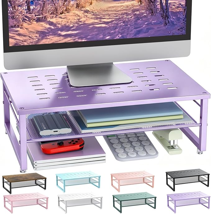 gianotter 2-Tier Metal Monitor Stand Riser | Desk Organizers and Accessories, Desk Organizer for Monitor, Office Desk Storage Organizer for Office Supplies (Purple) by gianotter