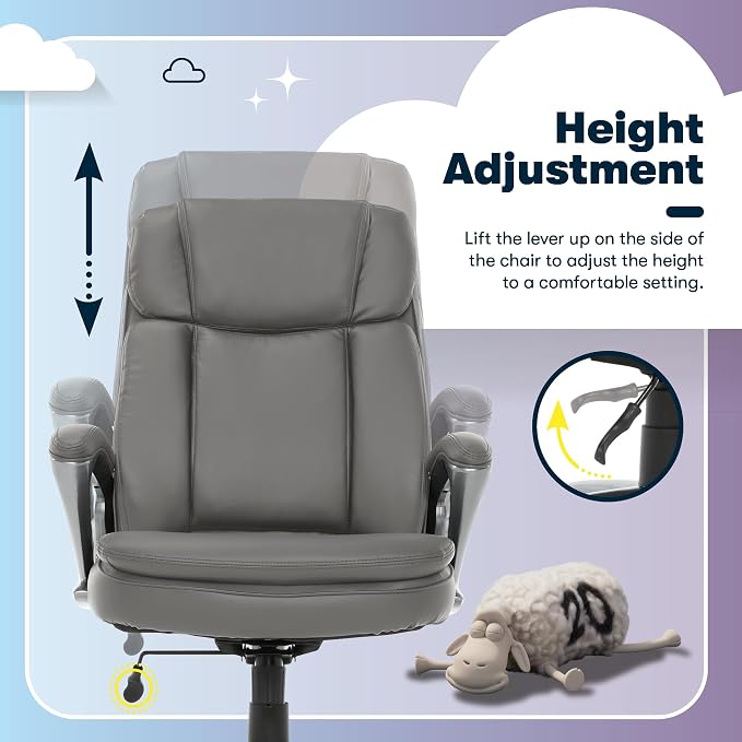 Serta Ergonomic Big and Tall Executive Office Chair Lumbar Support, Leather | Fairbanks, Gaming Chair with Headrest, 350lb Capacity, Padded Arms, Semi-Plush Seat Cushion, Adjustable Height and Tilt, Gray - Image 7