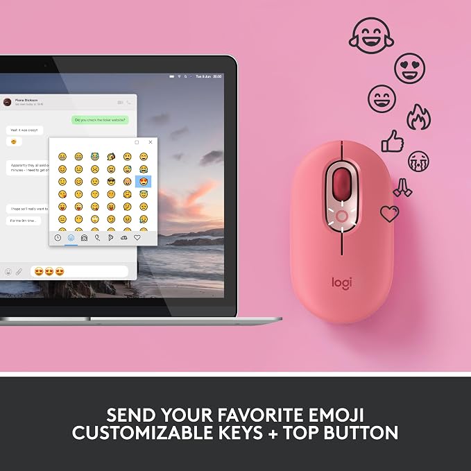 Logitech POP Keys + POP Mouse - Wireless Keyboard and Bluetooth Mouse Combo with Typewriter-Style Mechanical Keys, Emoji Features, Cute Compact Design - Heartbreaker Rose - Image 2