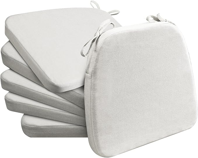 AAAAAcessories D-Shaped Chair Cushions, 2" Thick Dining Chair Pads with Ties and Removable, Machine-Washable Cover, 17" x 16", Set of 6, Natural Linen by AAAAAcessories