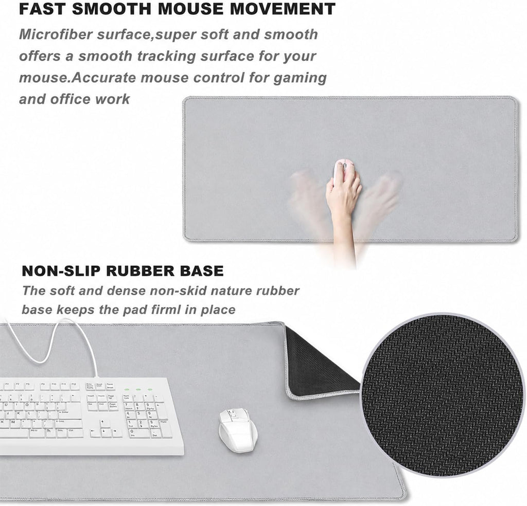 Large Mouse Pad Desk Mat Large Office Desk Pad with Stitched Edges, Gray - Image 4