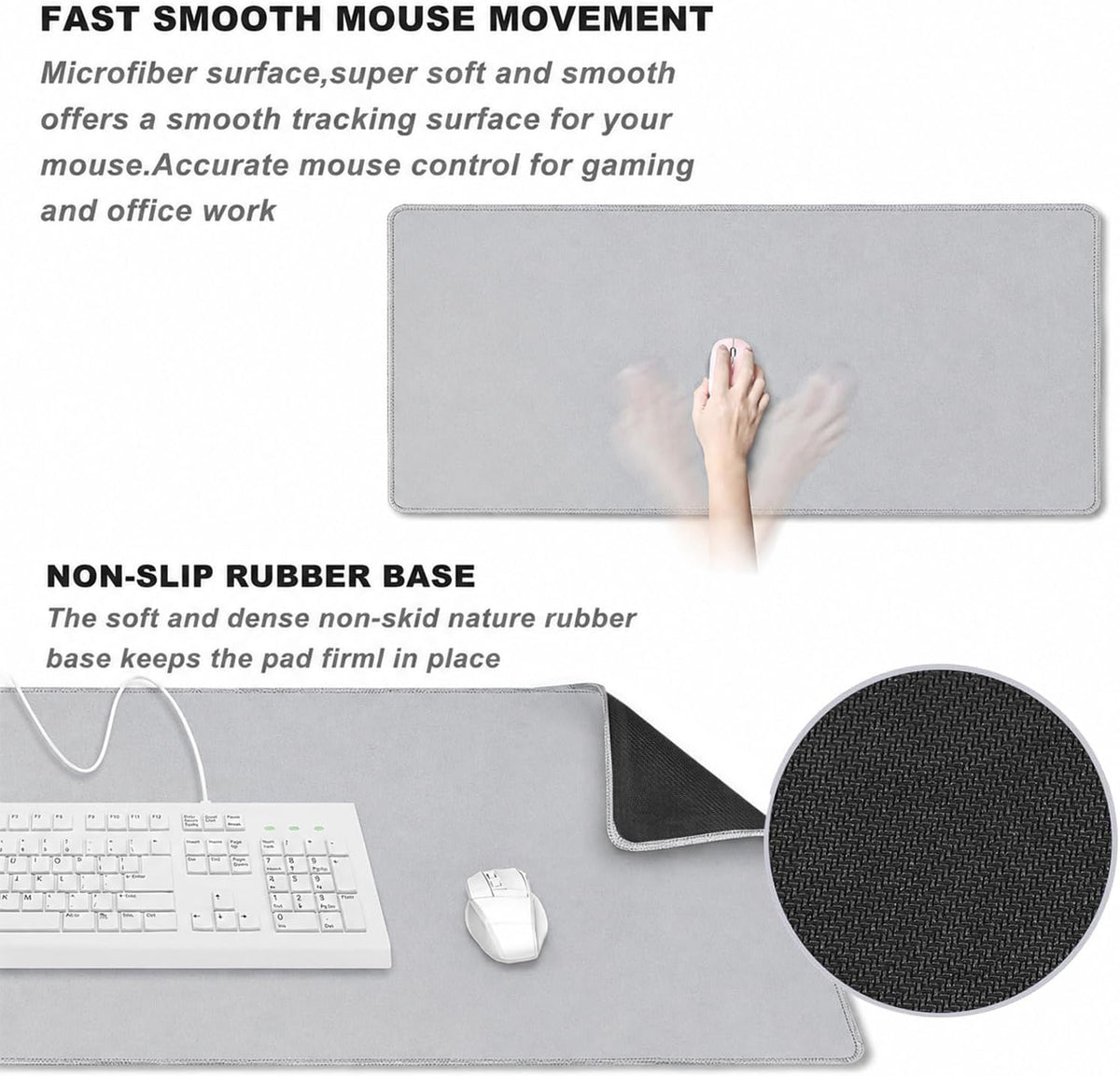 Large Mouse Pad Desk Mat Large Office Desk Pad with Stitched Edges, Gray - Image 4