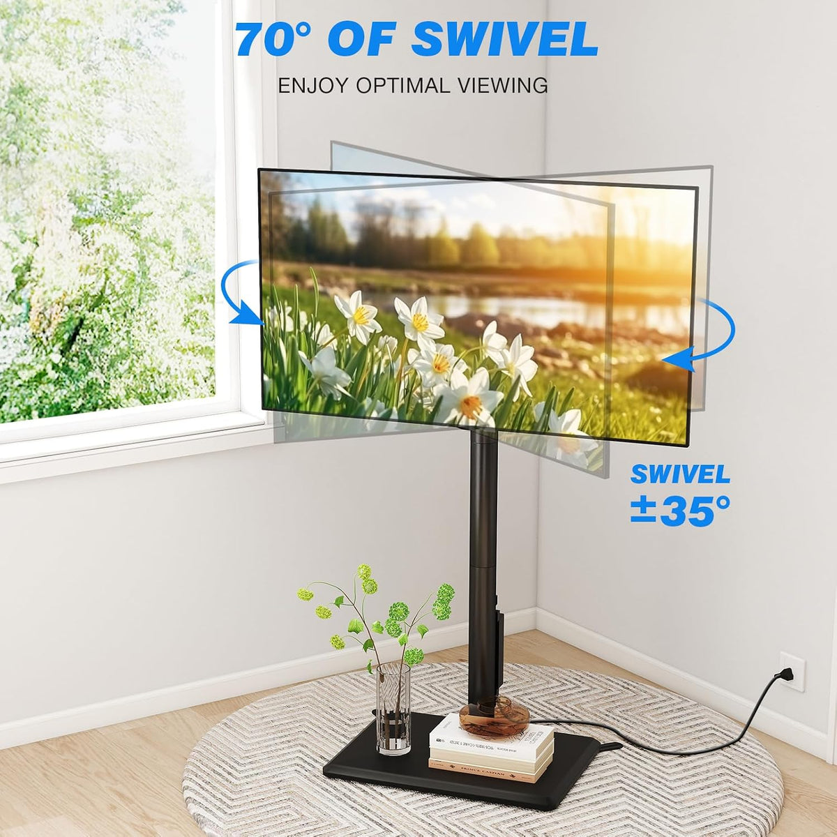 Rfiver Swivel Floor TV Stand with Power Outlet for 32-65 in TVs - Image 5