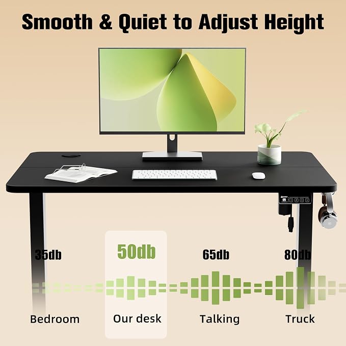 40"x24" Standing Desk, Height Adjustable Sit-Stand Home Office, Black | Electric Adjustable Standing Desk, Sit to Stand Computer Office Desk with Splice Board, Memory Preset, Lifts 28.7''-46.5" - Image 6