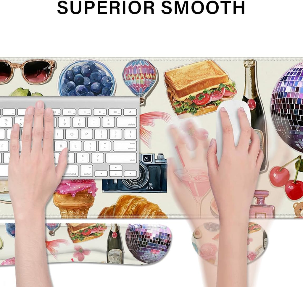 Desk Pad and Keyboard Wrist Rest, Large Mouse Pad + Keyboard Pad+Mouse Wrist Support, Non-Slip Desk Mat Protector for Office, Home 31.5×11.8 Inches Pink Girly - Image 2