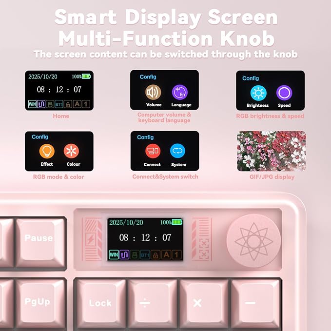 LINGBAO K108 Pro Wireless Mechanical Pink Creamy Keyboard with Number Pad | Full Size Mechanical Keyboard with 10000mAh Battery, PBT Keycaps, Gasket Mount, RGB Backlit Hot-swap Custom Keyboard for PC - Image 4