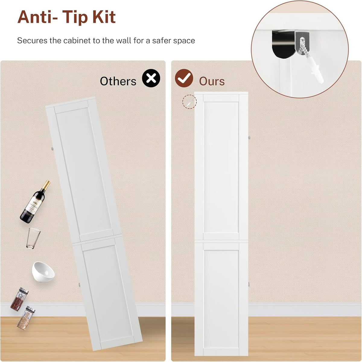 Kitchen Pantry Cabinet with 4 Door Shelves, Tall Storage Cabinet - Image 8