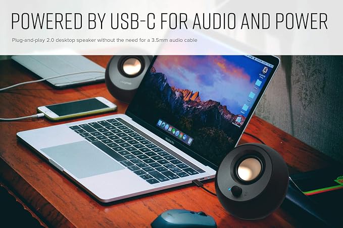 Creative Pebble V3, 2.0 USB-C Desktop Speakers, Bluetooth 5.0, Black | Bluetooth 5.0, USB-C, 2.0 Speaker, Clear Dialog, 8W RMS, USB-A Adapter, Desktop Speakers, Stereo, Black - Image 5