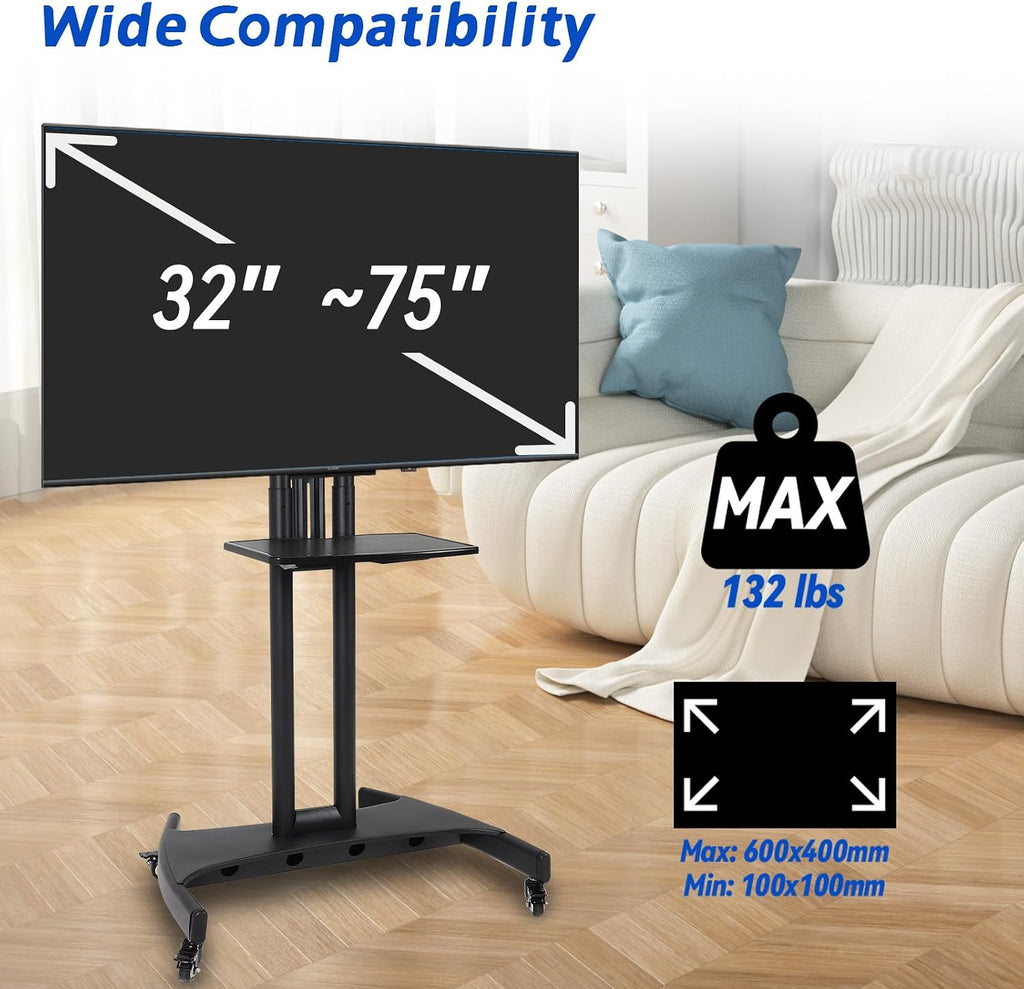 Mobile TV Cart with Wheels, Outdoor TV Stand, Heavy Duty Rolling TV Stand - Image 2