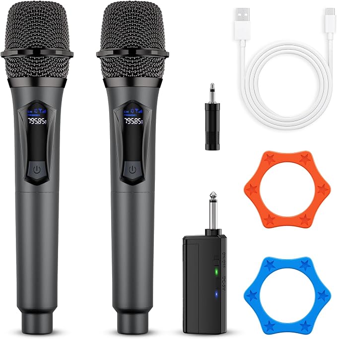 Wireless Microphone,Professional Dual Handheld Cordless Dynamic Mic System with Rechargeable Receiver,Plug & Play,Compatible with karaoke machines and PA systems for Speech,Church,Wedding,DJ,Party by Unknown