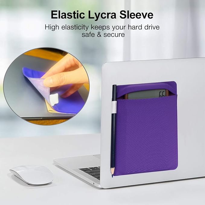 RIVEENY Pocket Pouch for Laptop with Reusable Adhesive, Portable Hard Drive Sleeve for Laptop, SSD Solid State Drive, Stick on External Hard Drive Carrying Case - Image 6