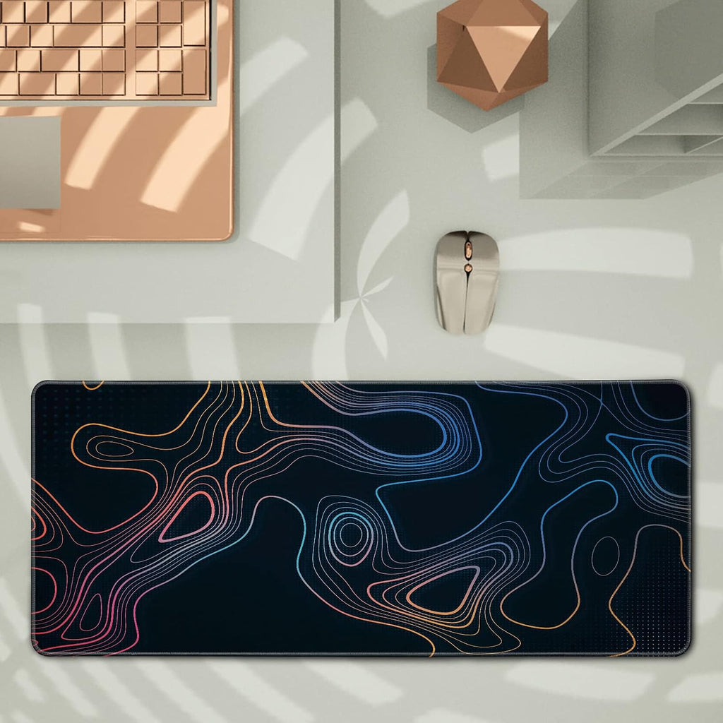 Topographic Contour Map XL Mouse Pad 31.5 x 11.8 Inch Gaming Mousepad Extended Large Mousepad with Nonslip Rubber Base Stitched Edges Laptop Desk Pad Home Office Supplies - Image 3