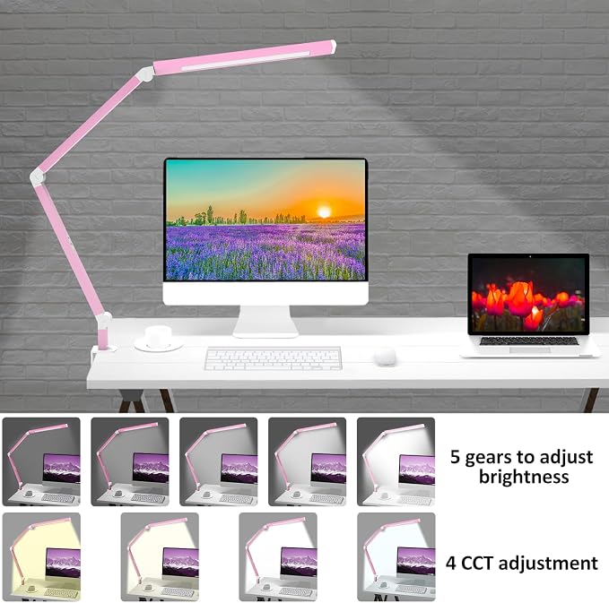 Architect Desk Lamp with Clamp, Led Desk Lamp with Dual Light Bars and Adjustable Swing Arm, Clip-on Stepless Dimming Table Light Computer Lighting for Home Office Sewing Painting Hobby - Image 5