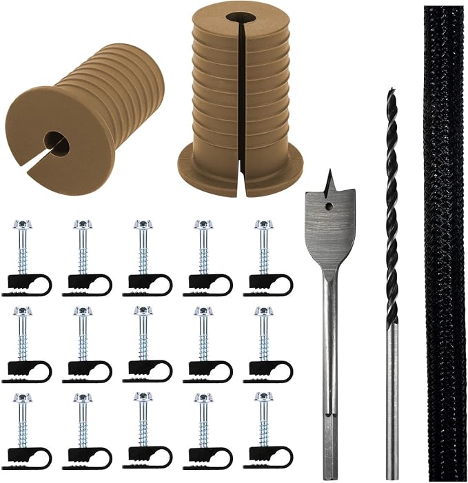 Starlink Cable Routing Kit,Starlink Cable Installation Kit,Starlink Mounting Accessories,2* Grommets, 1" Spade Drill Bit, 5/16" Drill Bit, 15 Wall Clamps,13" Cable Sleeve (Brown) by MYZHRE