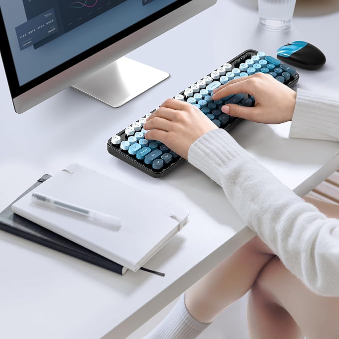 MOFII Wireless Keyboard and Mouse Combo, 2.4GHz Retro Typewriter Keyboard Full Size, Cute Wireless Mice, USB Dongle Plug and Play, for Laptop, PC, Desktop, Windows (Black Blue Gradient Color) - Image 6