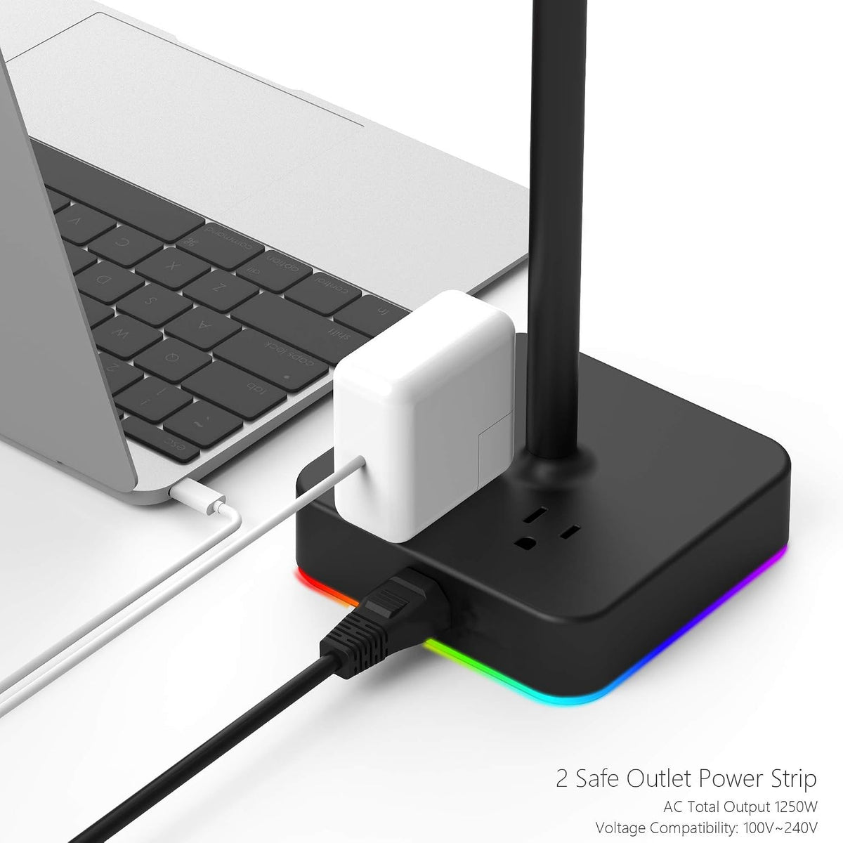 KAFRI RGB Dual Headphone Stand with USB C Charger Desk Gaming Double Headset Holder Hanger Rack with 3 USB Charging Port and 2 Outlet - Suitable for Gamer Desktop Table Game Earphone Accessories Gift - Image 4
