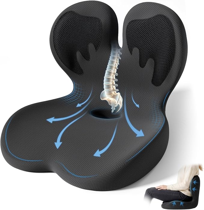 Seat Cushion with Lumbar Support Pillow,Ergonomic Chiar Cushion | Suitable for Long Sitting,Back Pressure Relief & Tailbone,Memory Foam Sciatica Pad for Office,Car, Home Chairs by XZdream