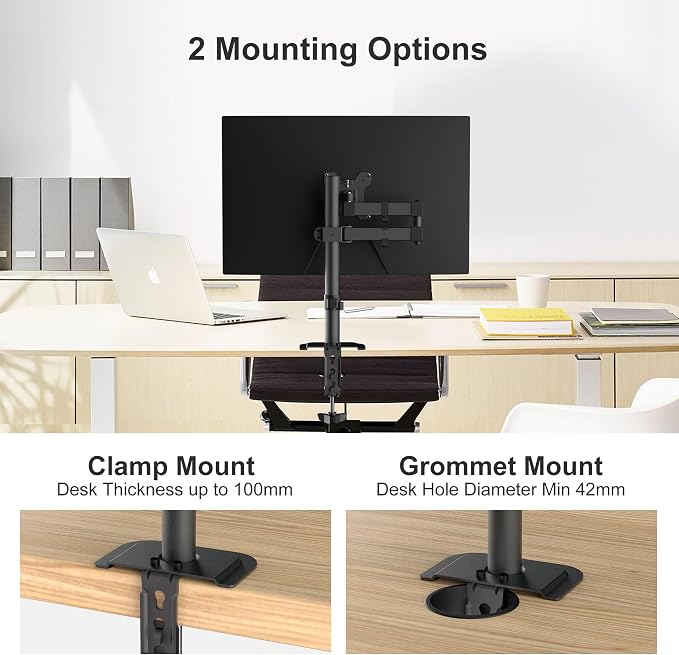 Monitor Mount Single Fully Adjustable Arm Fits One Screen 13-32 inch 22lbs for Monitor Computer Screen 13 15 17 19 20 22 23 24 26 27 30 32 inch VESA 75 100 (MD7421) - Image 7