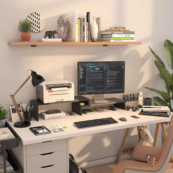 WESTREE Dual Monitor Stand Riser - 2 Shelf Computer Stand with Adjustable Length and Angle, Desktop Organizer for 2 Monitors - Image 3