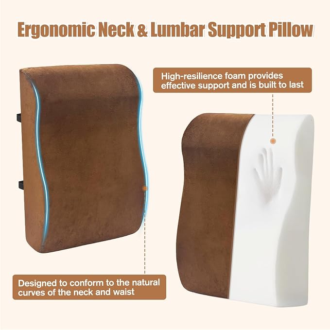 Recliner Neck and Lumbar Support Pillow, 2 in 1 Ergonomic Foam Cushion with Anti-Slip Backing & Adjustable Straps for Chair, Sofa, or Glider - Image 4