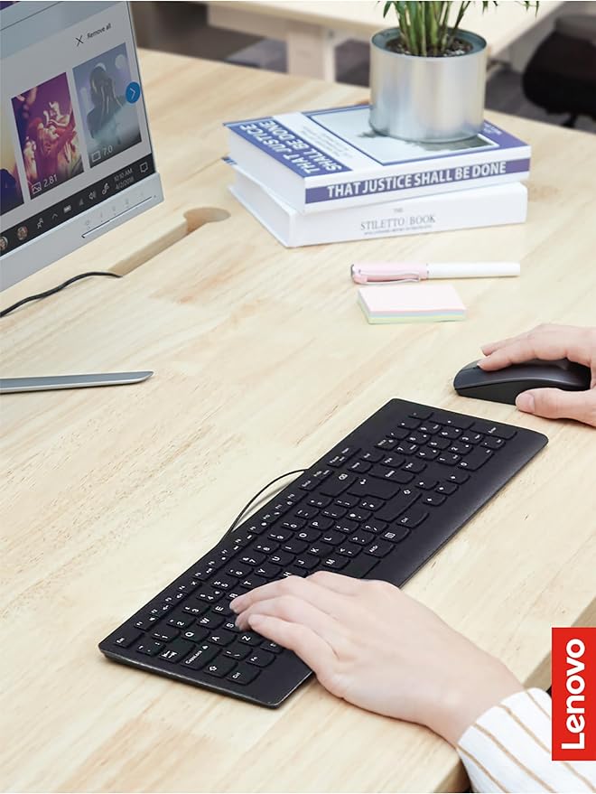 Lenovo 300 USB Combo, Full-Size Wired Keyboard & Mouse, Ergonomic, Left or Right Hand Mouse, Optical Mouse, GX30M39606, Black - Image 5