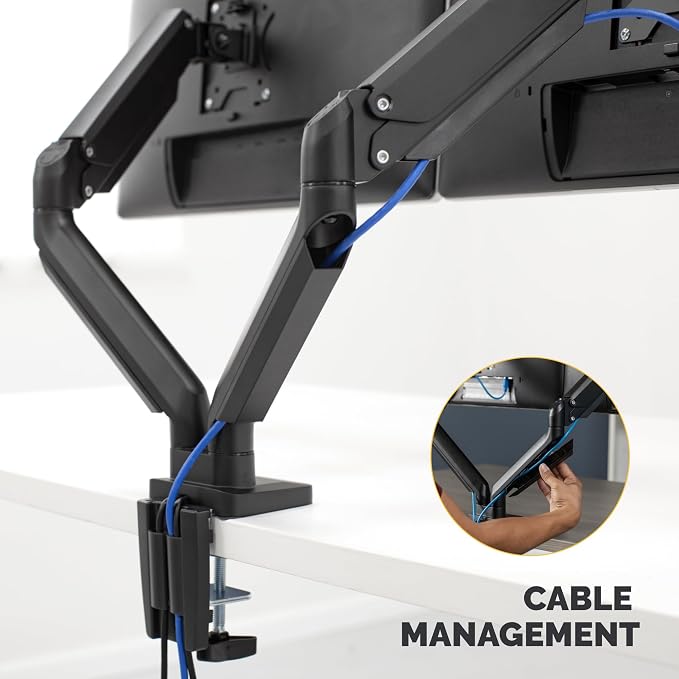 Fellowes Platinum Series Dual Monitor Arm for 40-Inch Monitors, Full Motion, 360° Rotation, VESA Mount with Grommet or Clamp, USB Ports, Ergonomic, Black, 8042501 - Image 6