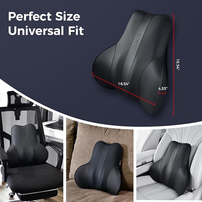 Coverado Lumbar Support Pillow for Car, Ergonomic Memory Foam Back Pillow for Office Chair, New Back Cushion for Pain Relief, PU Leather Car Lumbar Support for Driving Seat Black - Image 7
