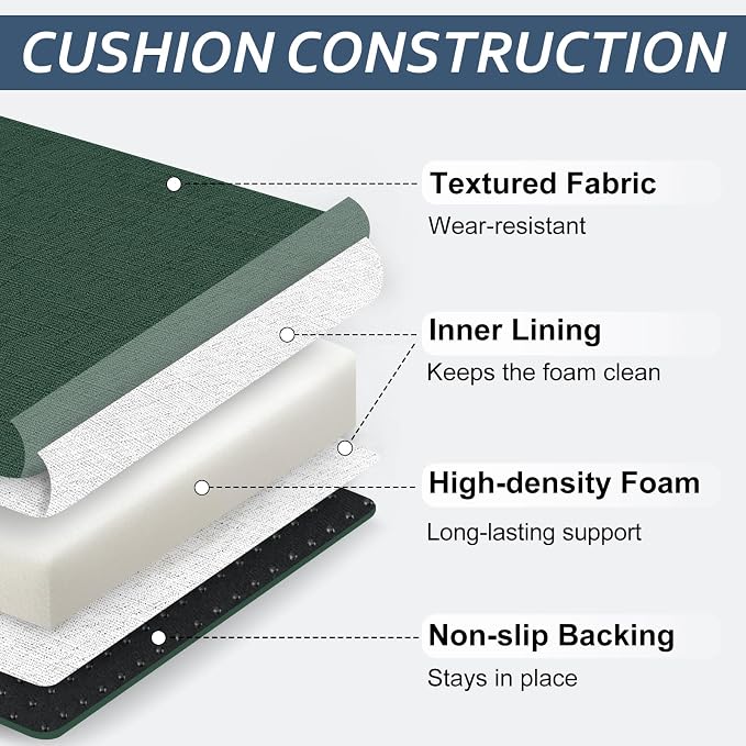 Basic Beyond Chair Cushions for Dining Chairs 4 Pack, Kitchen Chair Cushions with Ties and Non Slip Backing, 16 x 16 inches Chair Pads for Dining Chairs (Forest Green) - Image 4