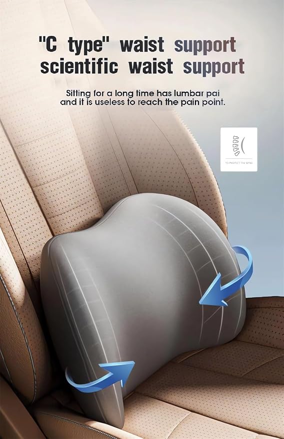 Car Headrest & Lumbar Support Cushion Ergonomic Car Seat Neck Back Rest Pillows Orthopedic Memory Foam Head Rest and Lower Lumbar Support Pillow Set Backrest Driving Seat Office Chair Support (Grey) - Image 4