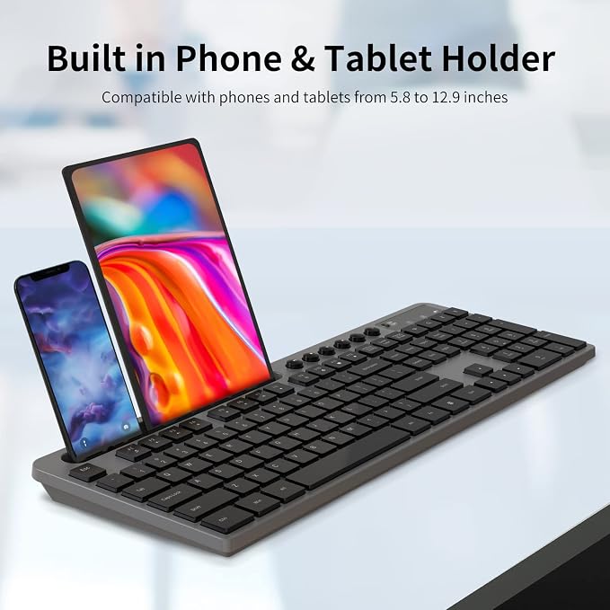 Wireless Keyboard and Mouse Combo, MARVO 2.4G Ergonomic Wireless Computer Keyboard with Phone Tablet Holder, Silent Mouse with 6 Button, Compatible with MacBook, Windows (Grey) - Image 3