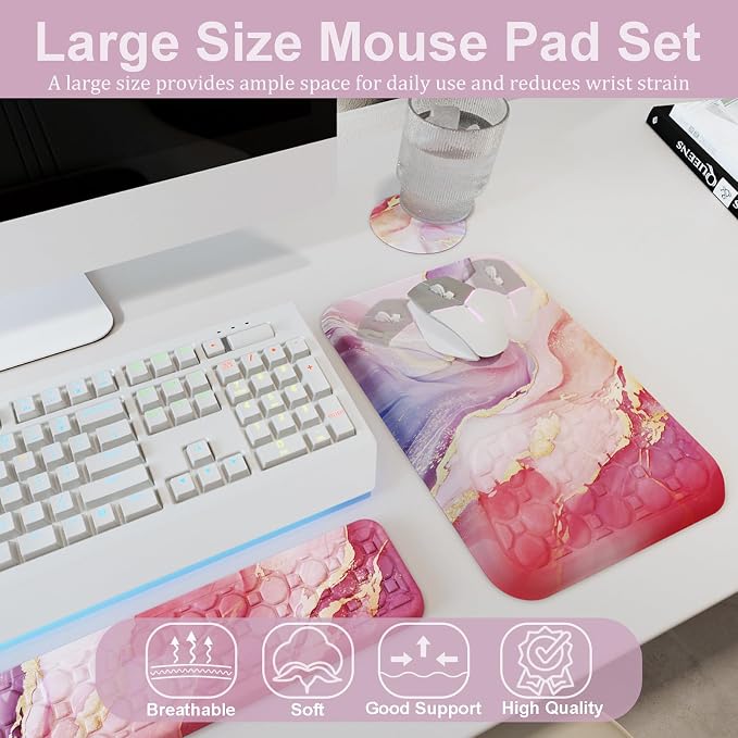 Ospelelf Ergonomic Mouse Pad and Keyboard Wrist Rest Support, Wrist Rest for Computer Keyboard, Office, Gaming, Pink - Image 4