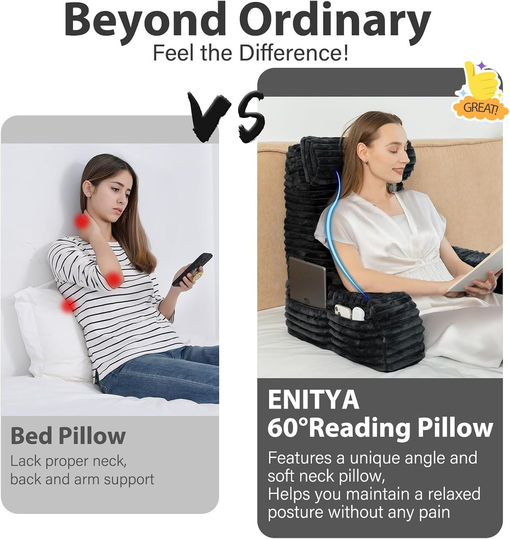 22" XL Back Pillow for Bed Sitting Up with Armrests & Big Pockets - Image 4