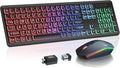 Wireless Keyboard and Mouse Combo with RGB Backlit, Rechargeable | Light Up Letters, Full-Size, Soft Typing, Sleep Mode, 2.4GHz Quiet Keyboard Set for Mac, Windows, Laptop, PC, Trueque KM42Pro by Trueque