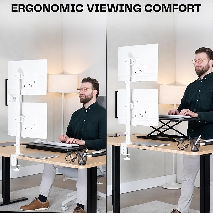 VIVO Dual Monitor Desk Mount Stand with Height Adjustment and VESA Plates for 2 LCD Ultrawide Screens up to 34 inches, Stacked Array, STAND-V002RW - Image 6