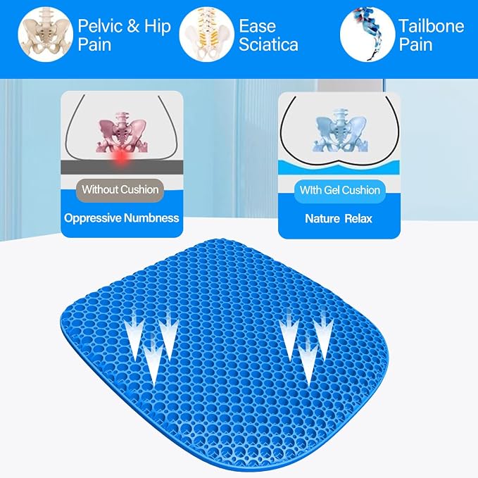 Large Gel Seat Cushion for Long Sitting With Non-Slip Cover,Soft & Breathable,Chair Cushion,Car seat Cushion,Office seat Cushion,Seat Cushion for Desk Chair,Wheelchair Cushion (Blue, Large Size) - Image 5
