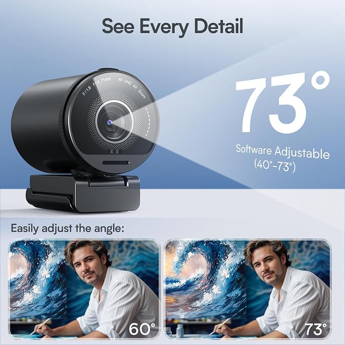EMEET SmartCam S800 4K Webcam for Streaming, 1/2'' Sensor, Supports HDR | PDAF&TOF Dual-autofocus, 1080P@60fps, 2 Noise-Cancelling Mics, 40°-73° FOV, Perfect for Live Streaming & Online Meetings - Image 9