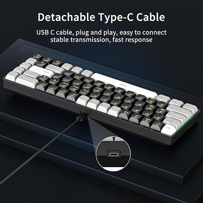 Newmen GM681 Wired Mechanical Keyboard,60% LED Backlit Gaming Keyboard | Wired Gaming Mechanical Keyboard,LED Backlit,Custom Hot Swappable,Ergonomic,Compact Small,USB Mini Computer Keyboard,PC Gamer - Image 6