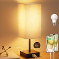Bedside Table Lamp for Bedroom with 2 USB Ports, 14-Inch, Beige | USB A+C Ports, Touch 3-Way Dimmable LED Bulb Included Fabric Lampshade Metal Base Small Nightstand Lamp for Desk Living Room by Sailstar